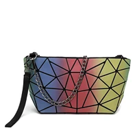 geometric rhombus women bag luminous portable purse make up bag crossbody bag with detachable metal chain strap and wristband