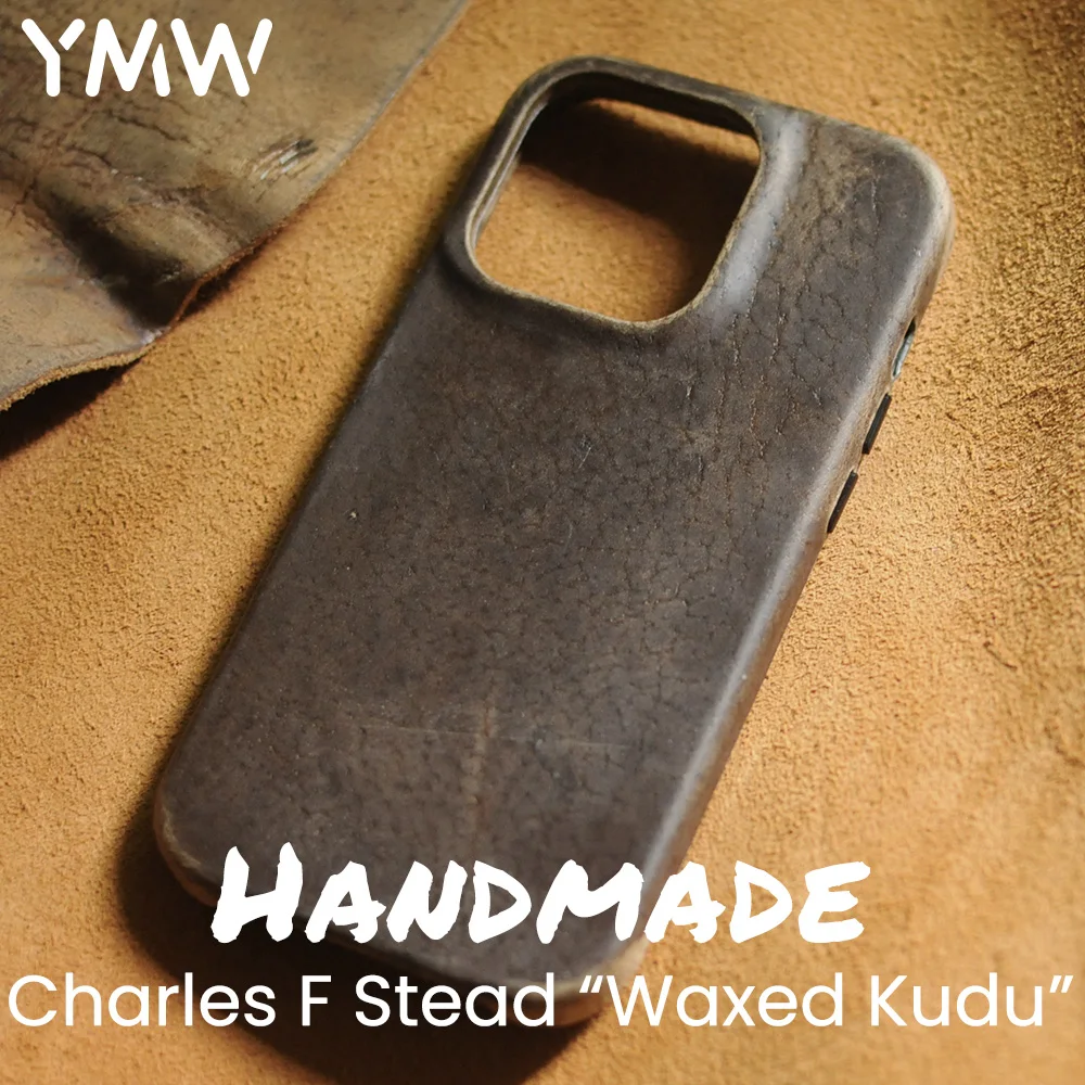 

YMW Charles F Stead вощеный Kudu чехол из натуральной кожи для iPhone 14 Pro Max 13 Роскошный чехол для телефона из натуральной кожи ручной работы