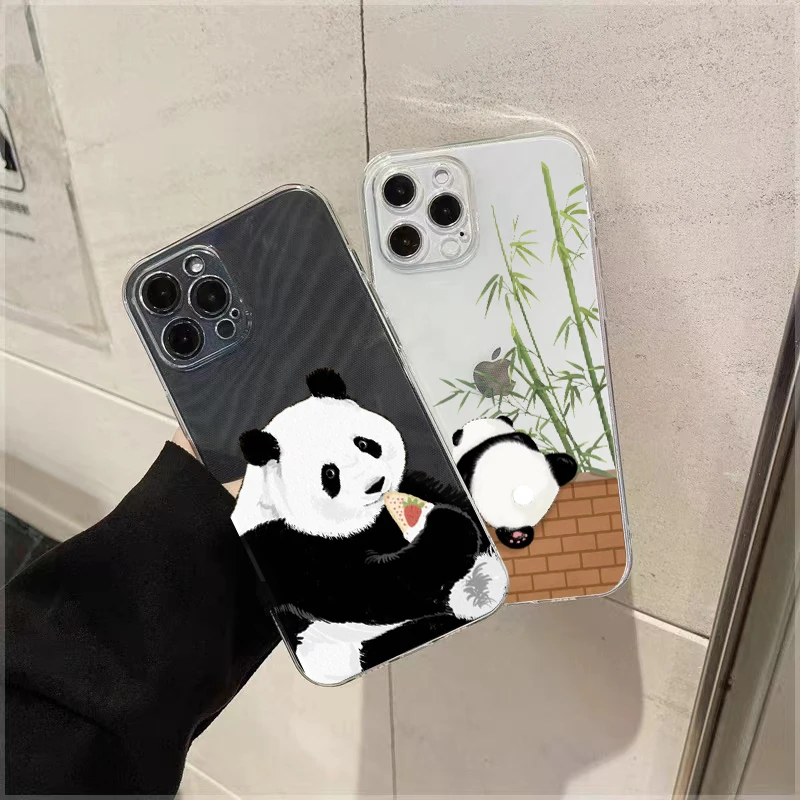 

Cute Animal Fun Summer Panda Thin Clear Case For iPhone 14 13 12 11 Pro Max Soft TPU For iPhone 14 Plus X XR XS 13 Mini SE Cover