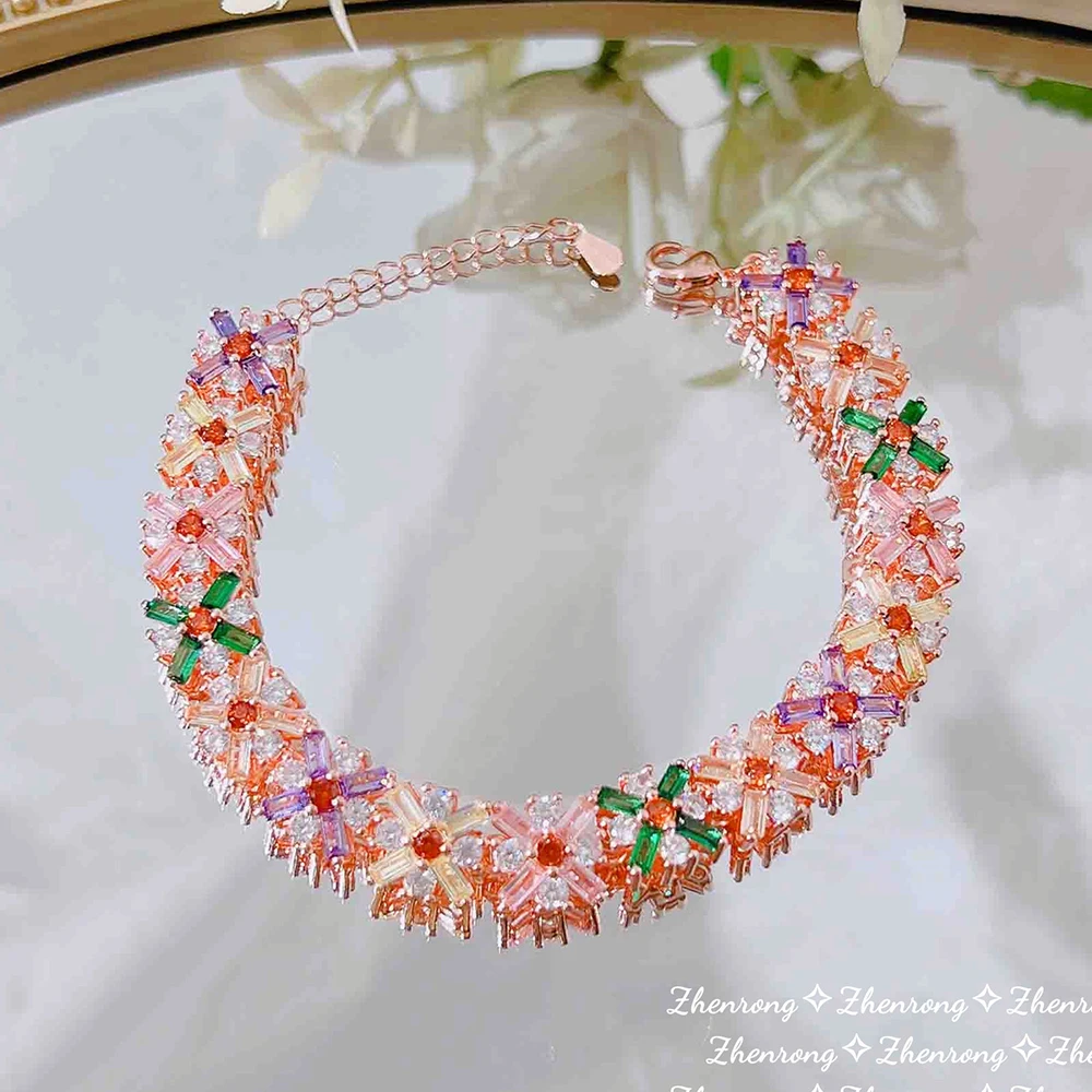 

Улучшенный женский браслет, очаровательный блестящий браслет с цветами, Свадебная Женская Роскошная бижутерия, Яркий Циркон, дизайнерский ...