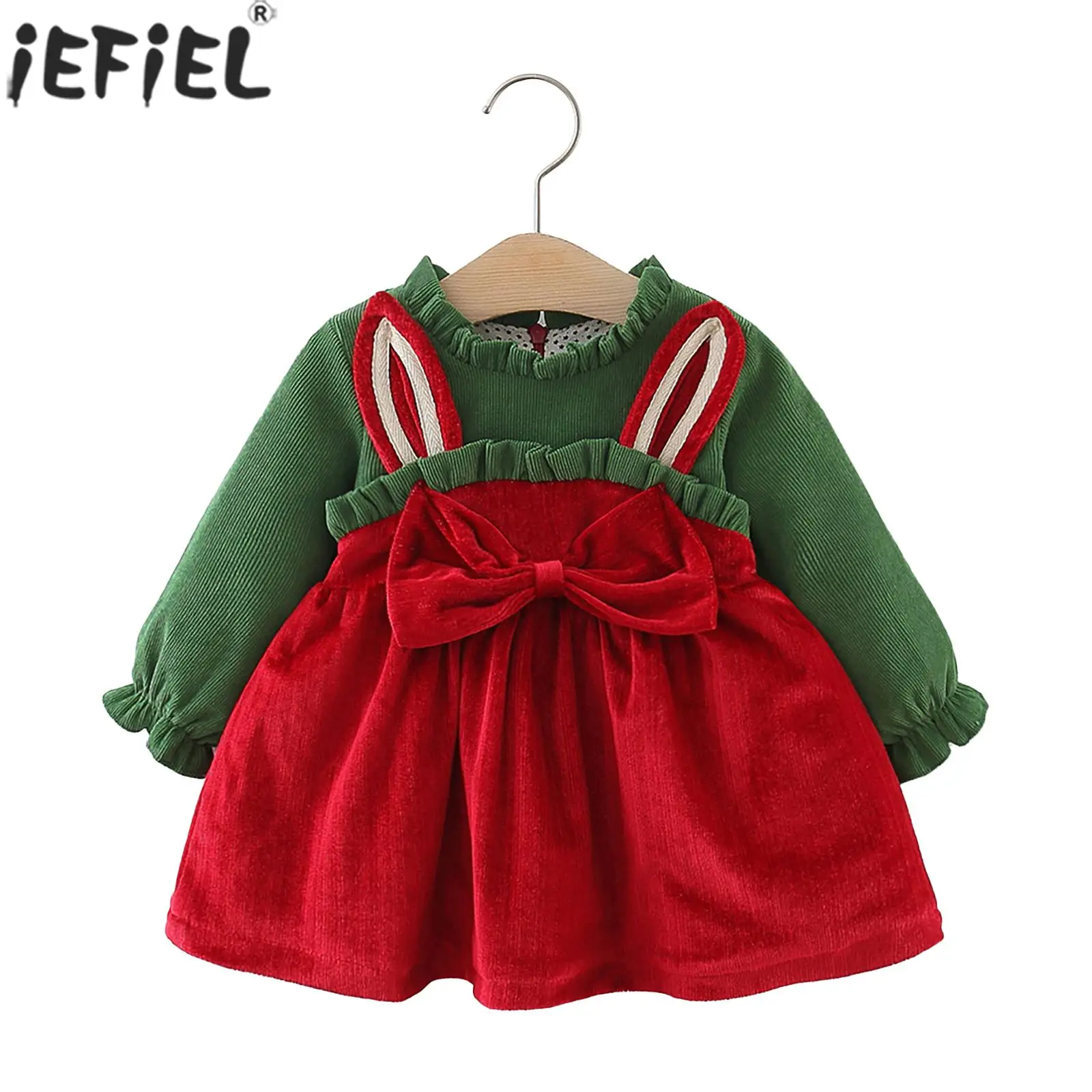 

Детское рождественское платье с длинными рукавами и оборками