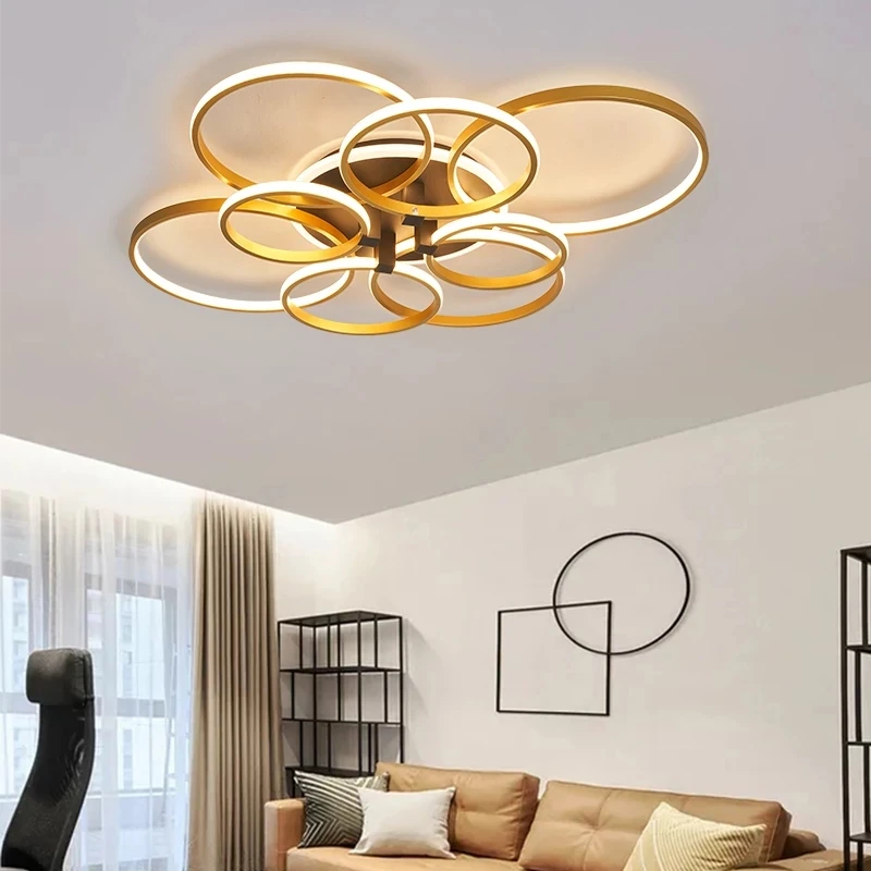 Modern Circle Rings Ceiling Light Golden LED For Living Room Dining Room Bedroom Kitchen Surface Mounted Ceiling Lamp Minimalist