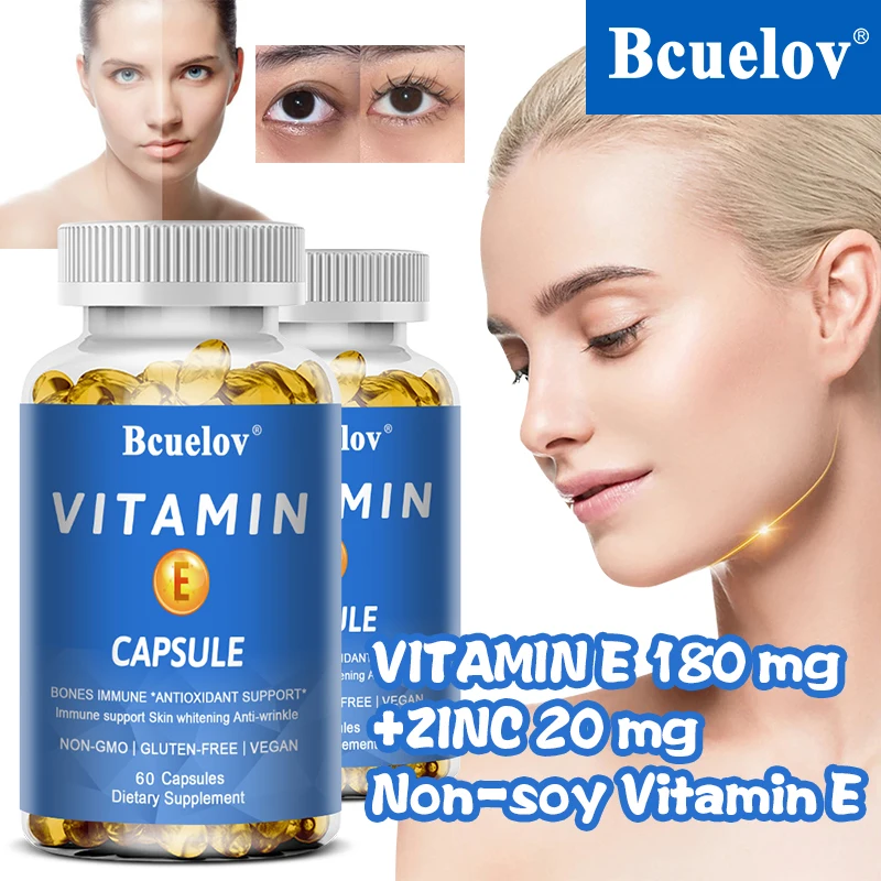 

Bcuelov Vitamin E - Helps Skin, Hair, Immunity and Heart Health, Promotes Blood Circulation, Anti-oxidation