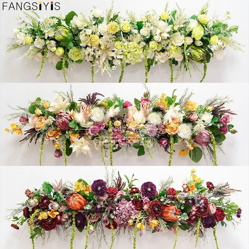 

Custom high-end artificial flower row wedding backdrop decor arch party event store opening site layout silk floral arrangement