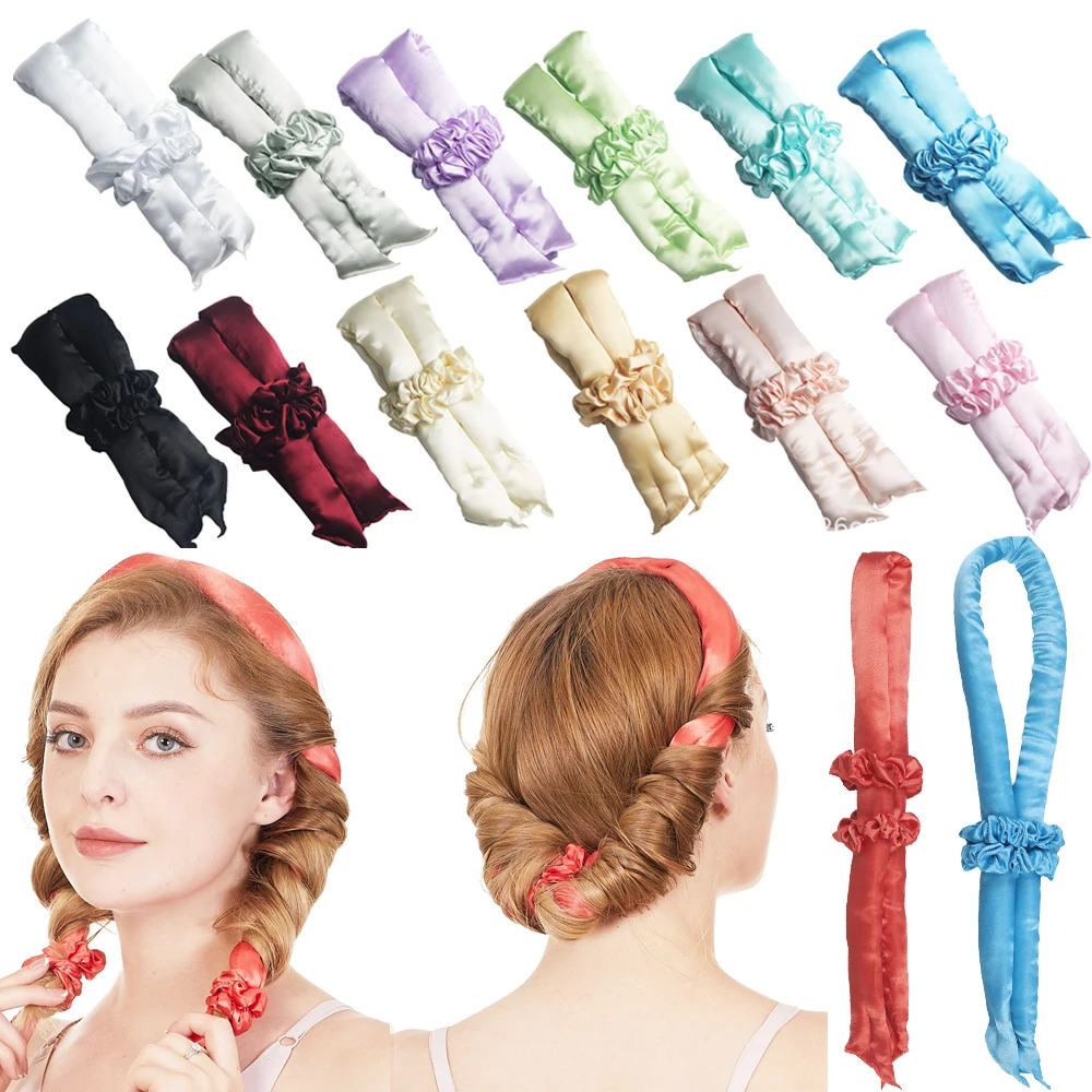 Soft Hair Curlers Silk Heatless Curling Rod Headband Sleep Overnight Creates Curls Waves No Heat Ribbon Hair Rollers Satin Tool