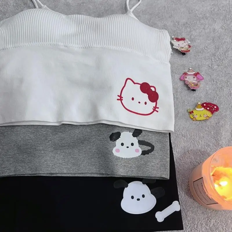 

Sanrios Kawaii Hello Kitty Pochacco Female Camisole Girl Slim-Fit Halter Top Cartoon Anime Push-Up Bra Women Underwear Sexy Vest