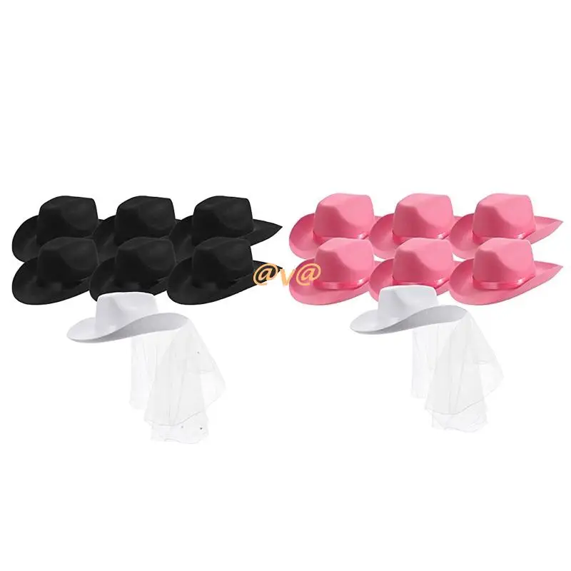 

Western Style White Large Brim Cowgirls Hat for Bride Wedding Party Photoshoot