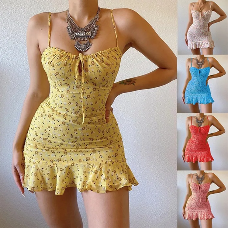 

Women's Spring Summer Sexy Bodycon Floral Suspenders Mini Dress 2022 Holiday Hollow Sexy Short Dress Spring Autumn Party Dress