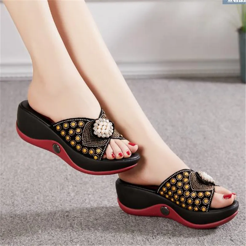 

Сандалии женские из натуральной кожи, босоножки на высоком каблуке, со стразами, летняя обувь, Размеры 35-40