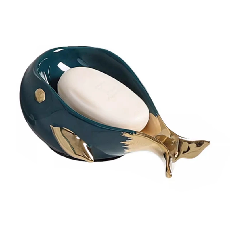 

Whale Shape Ceramic Soap Dish Self-Draining Soap Dish Holder For Bathroom And Shower, Easy To Clean