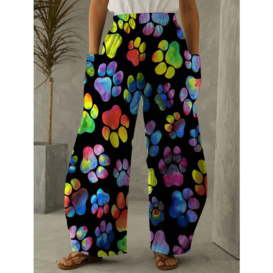 

New Summer Women's Clothes Long Pants Loose Casual Fashion Elastic Pocket Colorful Print Full Length Oversize Daily Wear Pretty