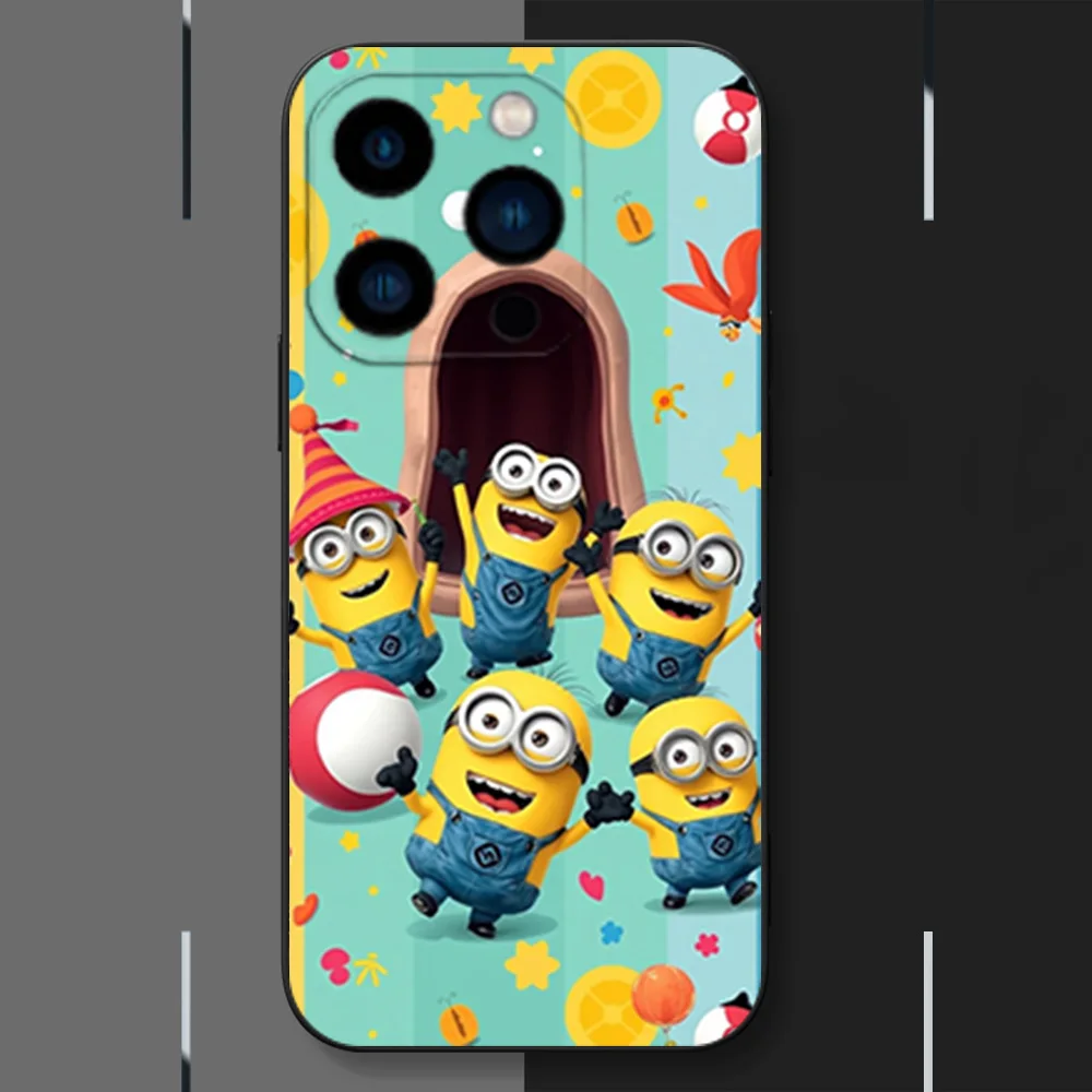 Милый чехол для телефона MINISO M-Minionss iPhone 12 11 13 14 15 16 Max Pro Plus черный мягкий