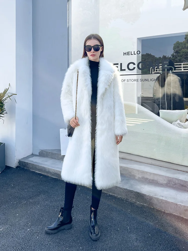 Fur Faux Long Knee-length Solid Womens Coat Winter Warm jacket  for women