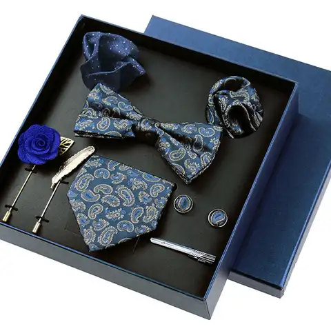 Набор из 8 предметов классические галстуки-бабочки для мужчин платок-бабочка Квадратные запонки Брошь Зажим для галстука для бизнеса сваде...