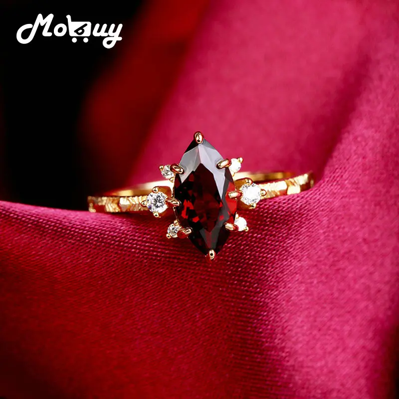 

MoBuy Gemstone Rings For Women Vintage Natural Garnet Luxury Wedding Engagement Ring 925 Sterling Silver Gold Plated Jewelry