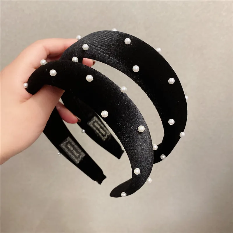 

Designer minimalist sponge headband hairpin pearl velvet hair accessories headhoop niche headwear widening facesmall temperament