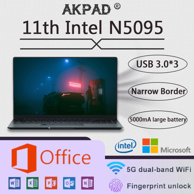 N5095 15.6 inch IPS Screen 16GB RAM 256GB 1TB  2TB SSD Intel Celeron 11TH Business Netbook Windows 10 11 Pro Cheap Gaming Laptop