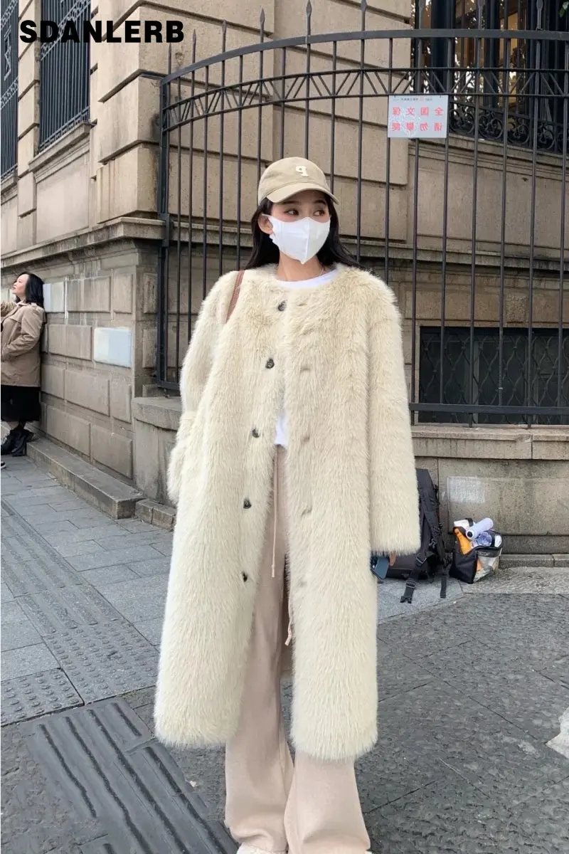 Long Sleeve Fur Coat Female Young Tuscan Environmental Protection Fur Long Clothing Light Luxury Solid Color Cardigan Coat