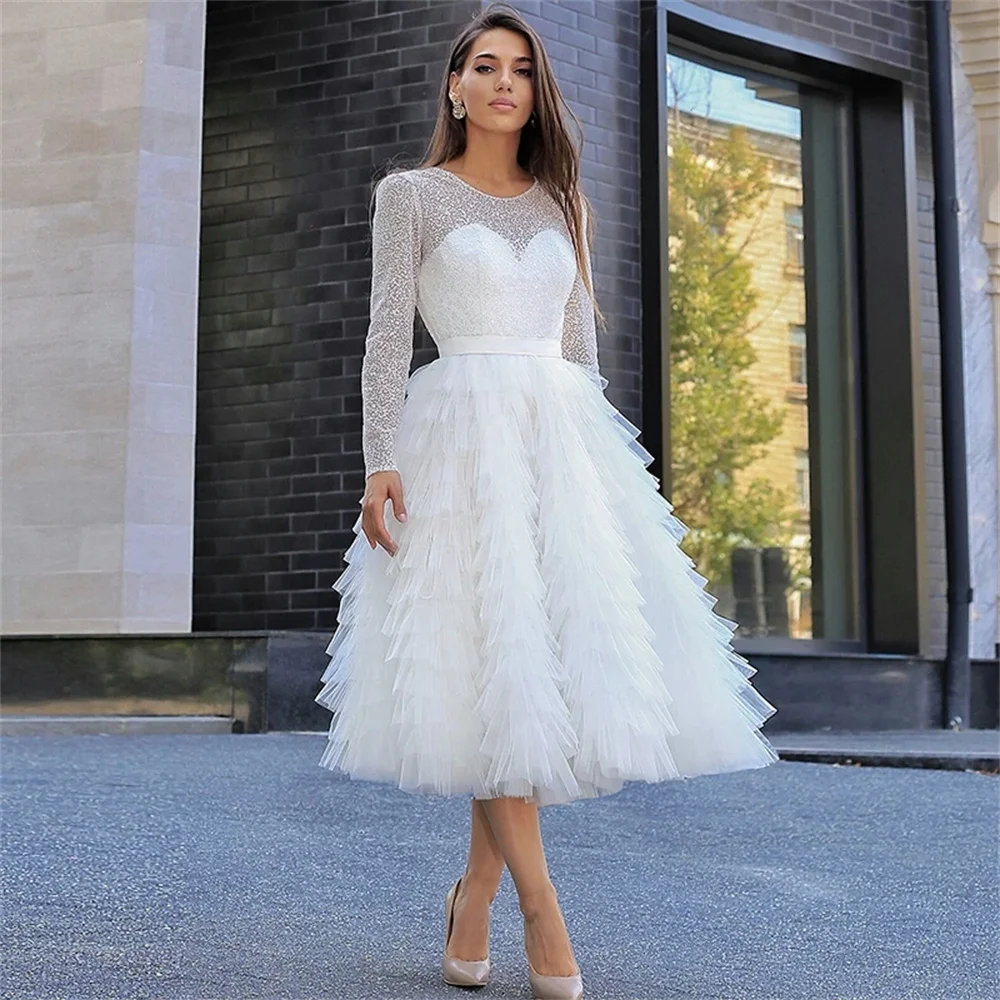 

Arabic Short Prom Dresses Ruffles Long Sleeve Plus Size Saudi Country Custom Vestido de novia Formal Bridal Wedding Party Gown