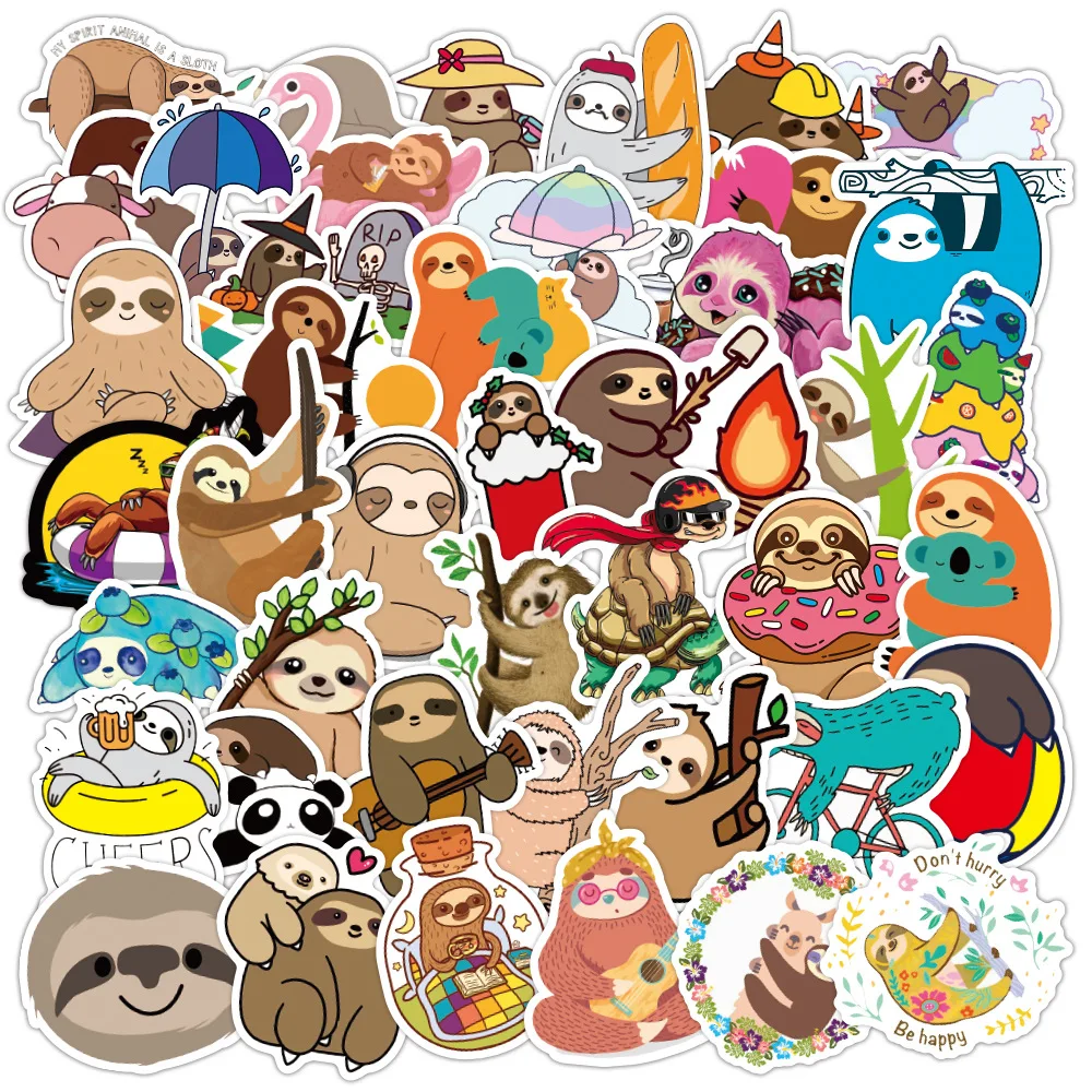 50 pcs/set Cute Lazy Sloths Waterproof Stickers Scrapbooking DIY Journaling Diary Stationery Stickers Travel Luggage Sticker