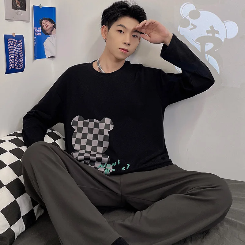 QUHENG 2022 Autumn Winter Men's Cotton Pajamas Winter Long Sleeved Trousers Sleepwear Sets Simple Casual Nightgown Lounge
