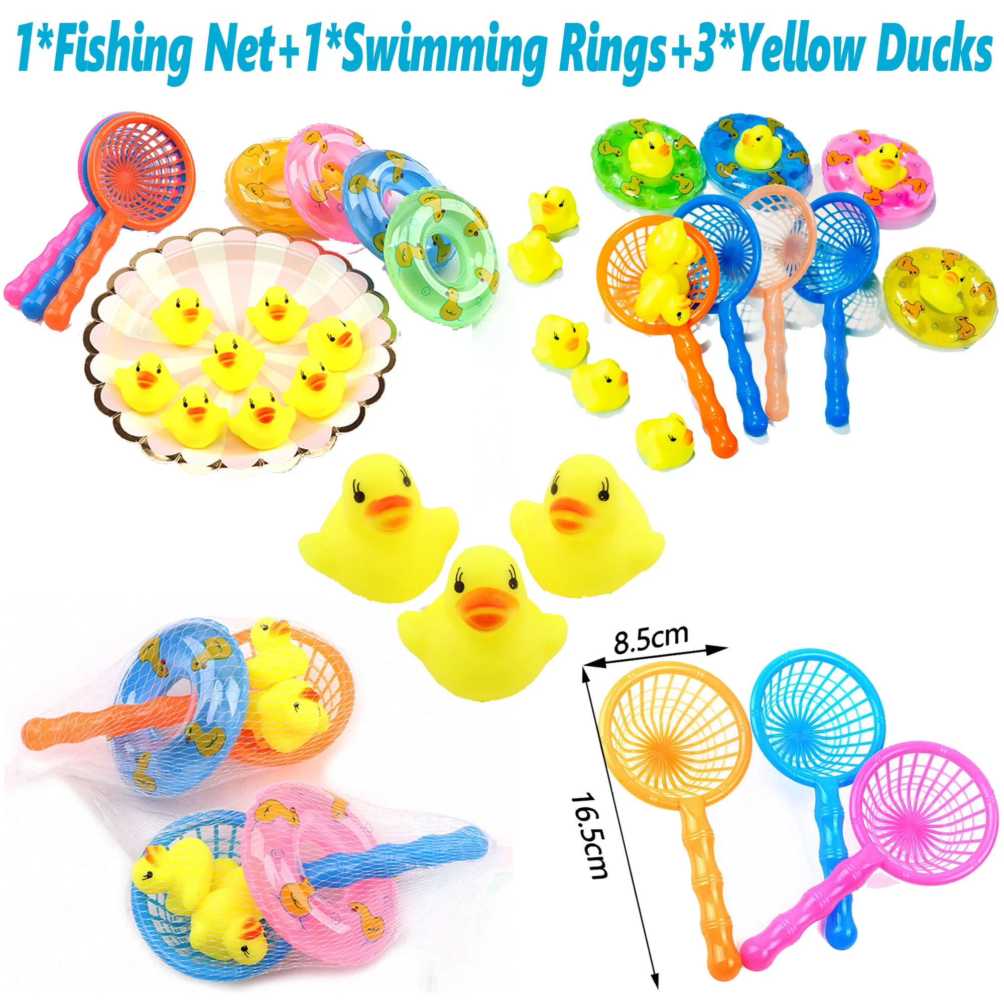 

5 шт./компл. Детские плавающие игрушки для купания, мини плавательные кольца, резиновая желтая утка, кукла, рыболовная сеть, купание, игрушки ...