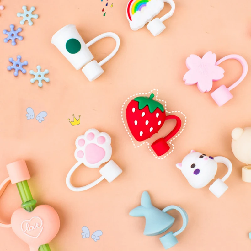 

Silicone Straw Plug Reusable Airtight Drinking Dust Cap Cup Accessories Cartoon Plugs Tips Cover Suit For Straws