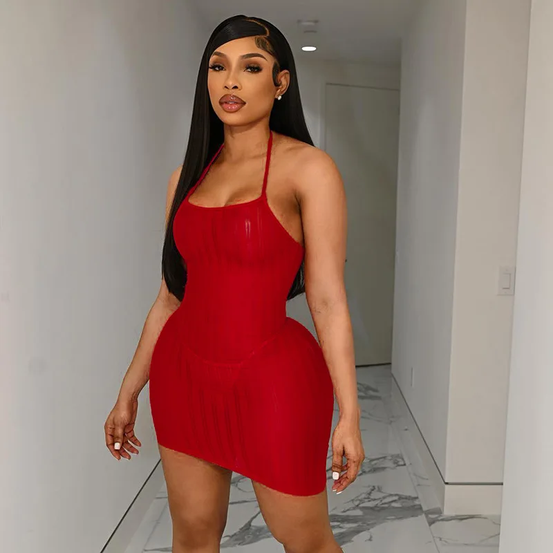 

2022 Sexy Lace See Through Mini Dress For Women Hollow Out Bodycon Midnight Clubwear Green Red Dresses Party Club