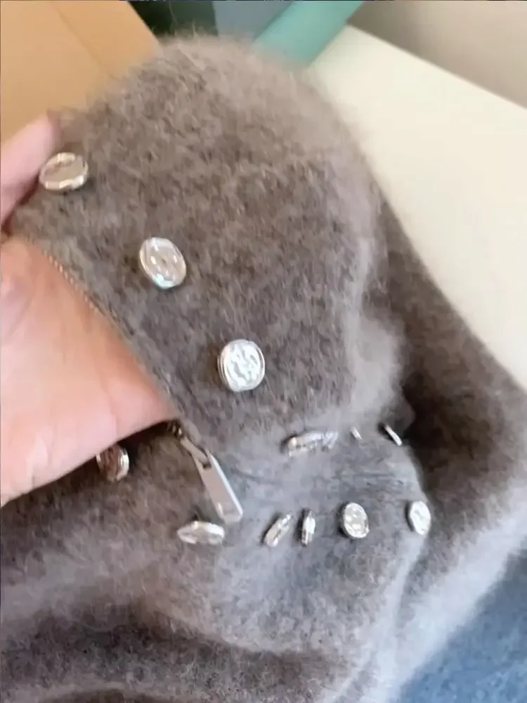 Роскошный пушистый вязаный кардиган дизайнерский двубортный свитер пальто