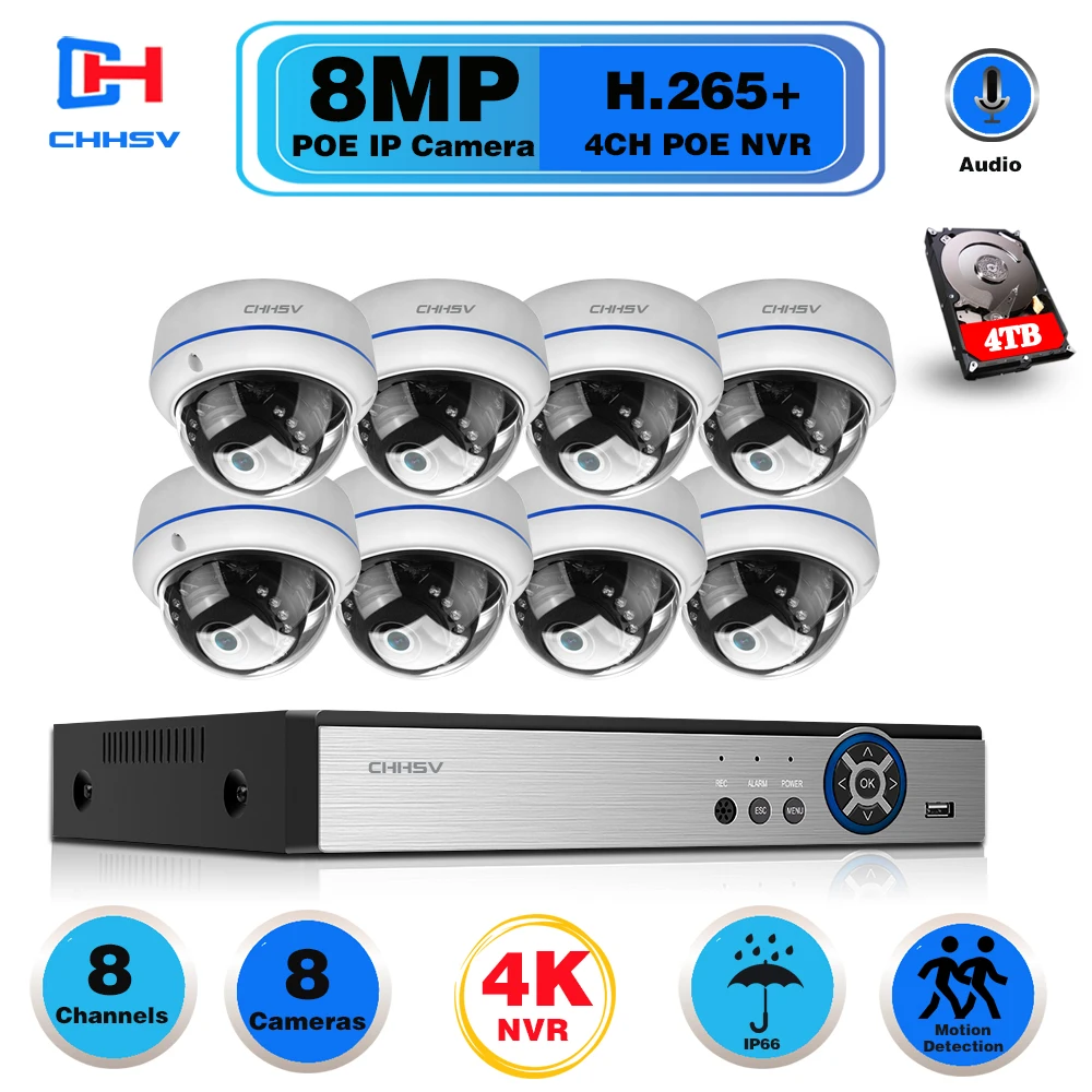 

8CH 8MP Smart AI Dome Security Camera System H.265 Video Surveillance PoE NVR Kit Motion Detection Waterproof P2P CCTV Set