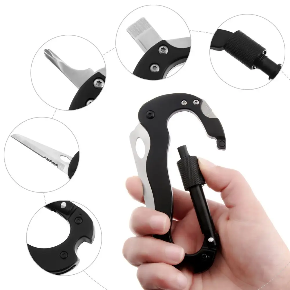 Складной нож 5 в 1 для открывания бутылок с карабином |