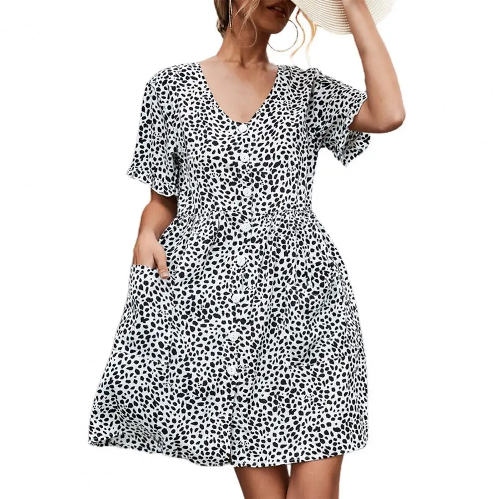 

Женское мини-платье с коротким рукавом, V-образным вырезом и цветочным принтом