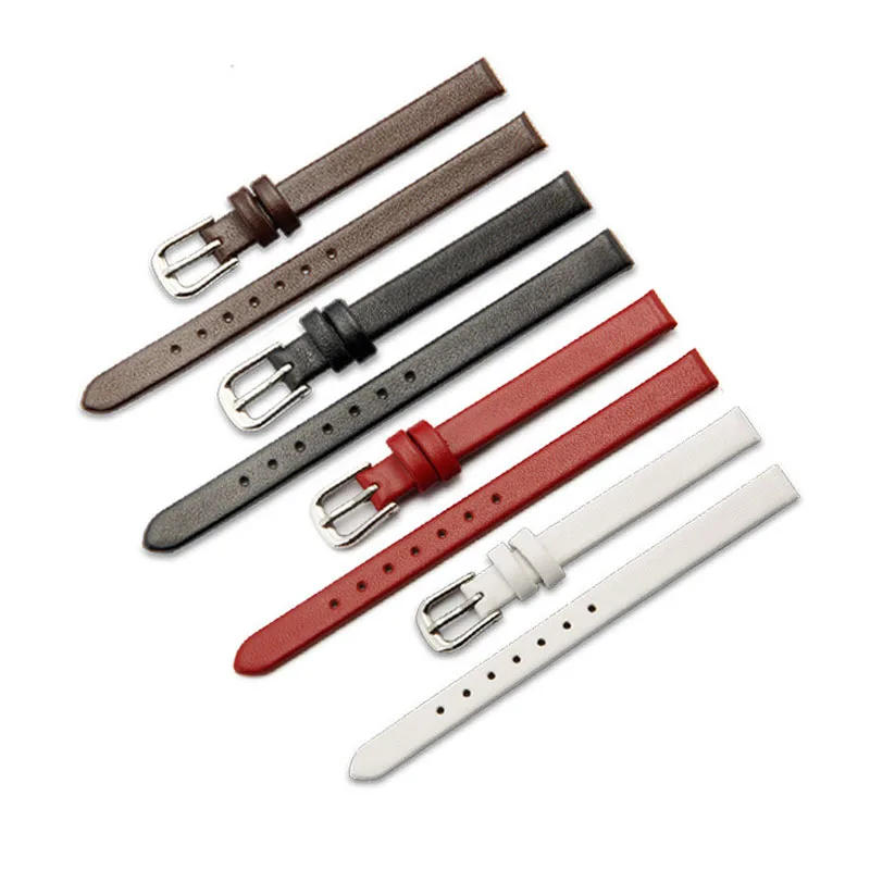Women's Genuine Leather Watchbands 6/8/10/12/13/14/15/16/17 mm Soft Material Strap With Silver Stainless Steel Buckle