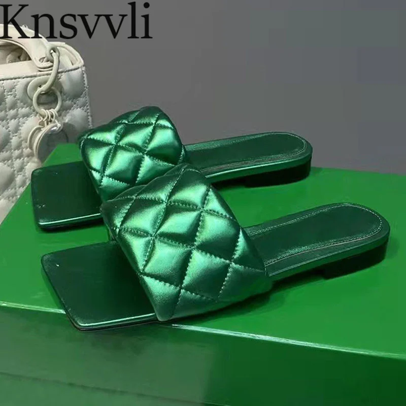 

Summer Outdoors Walk Flat Slippers Women Fashion Square Peel Toe Slides Ladies Plaid Style Mules Shoes Female Zapatillas Mujer