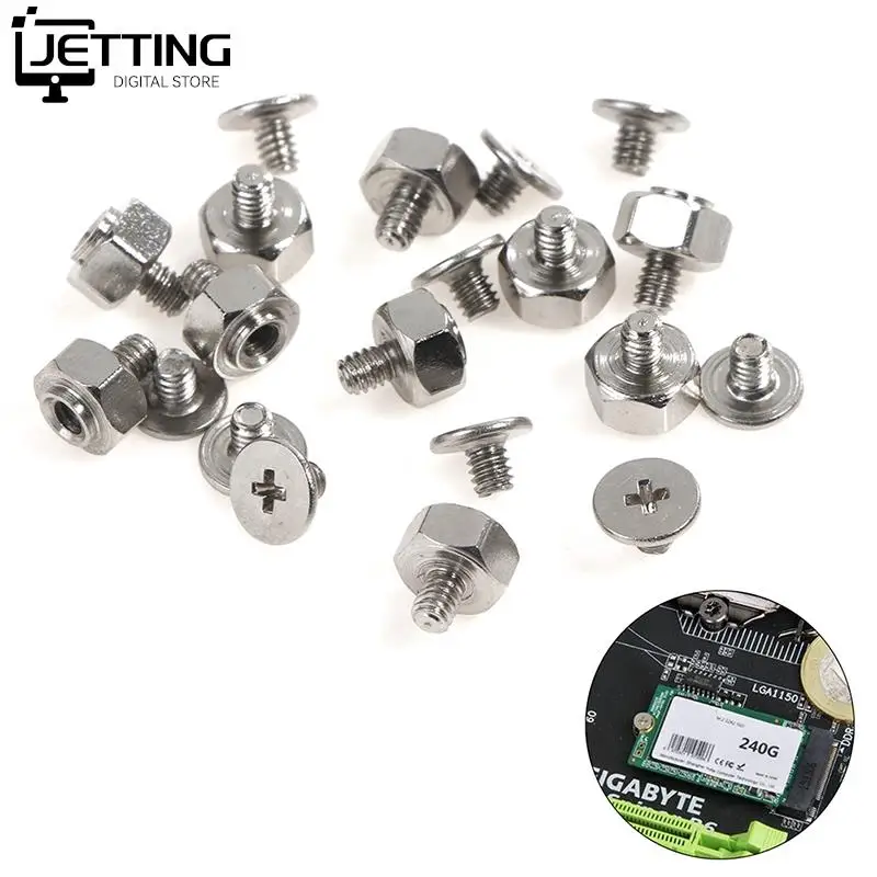 10Sets Hand Mounting Kits Stand Off Screw Hex Nut For A-SUS M.2 SSD Motherboard Silver For Laptop Notebook Fix Repair Computer