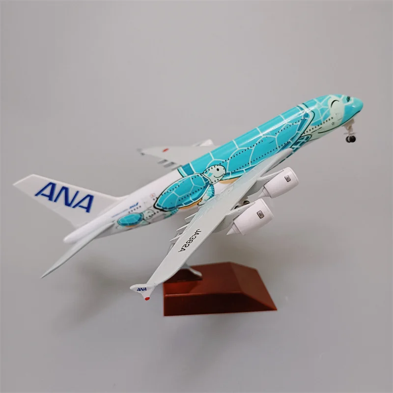18*20cm Alloy Metal Japan Air ANA Airbus A380 Cartoon Sea Turtle Airlines Green Diecast Airplane Model Plane Aircraft & Wheels images - 6