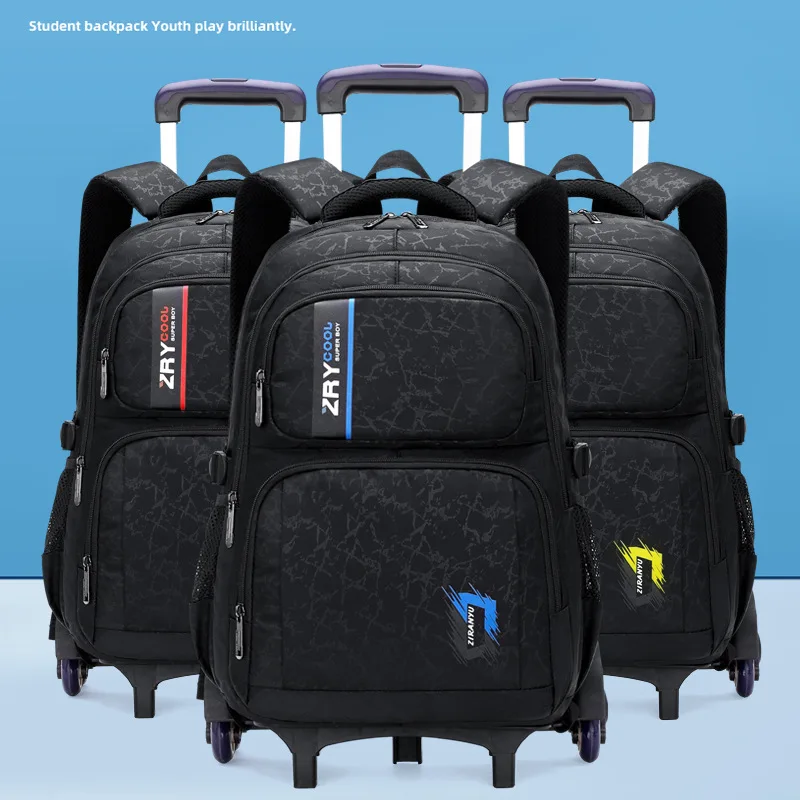 Dropshipping Grades 4-9 Kids Trolley Schoolbag with Wheels Waterproof Removable Children School Bags School Rolling Backpack Bag