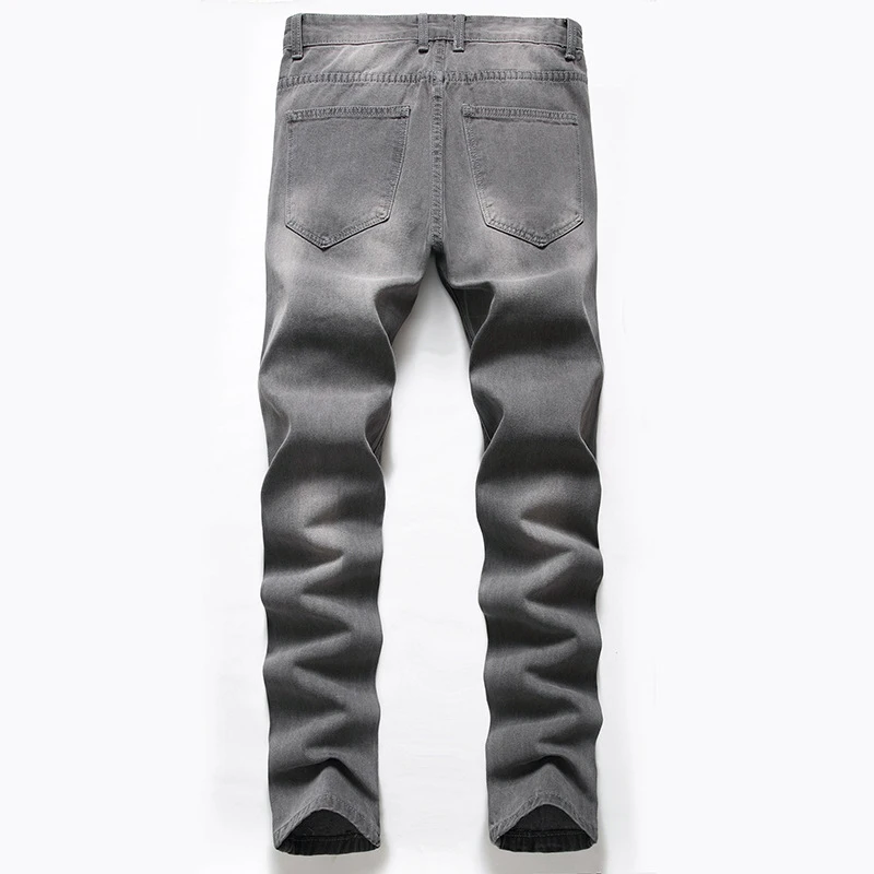 Men's Denim Jeans Ruined New Gray Black Ripped Y2k Straight Trousers Student Fashion Casual Daily Pants Trend Large Size 40 42