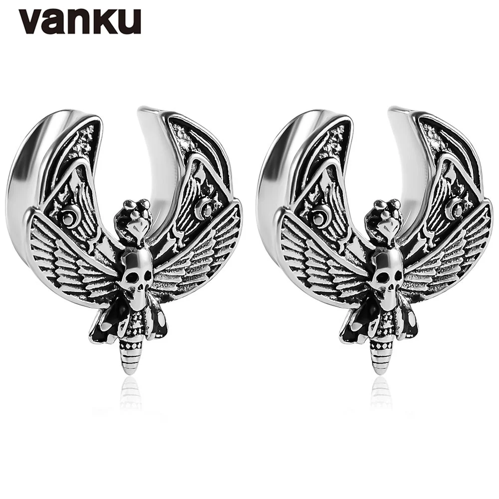 

Vanku 10pcs Punk Moth Saddle Ear Gauges Hangers Plugs Ear Stretcher Piercing Body Jewelry Stainless Steel Ear Tunnels Expander