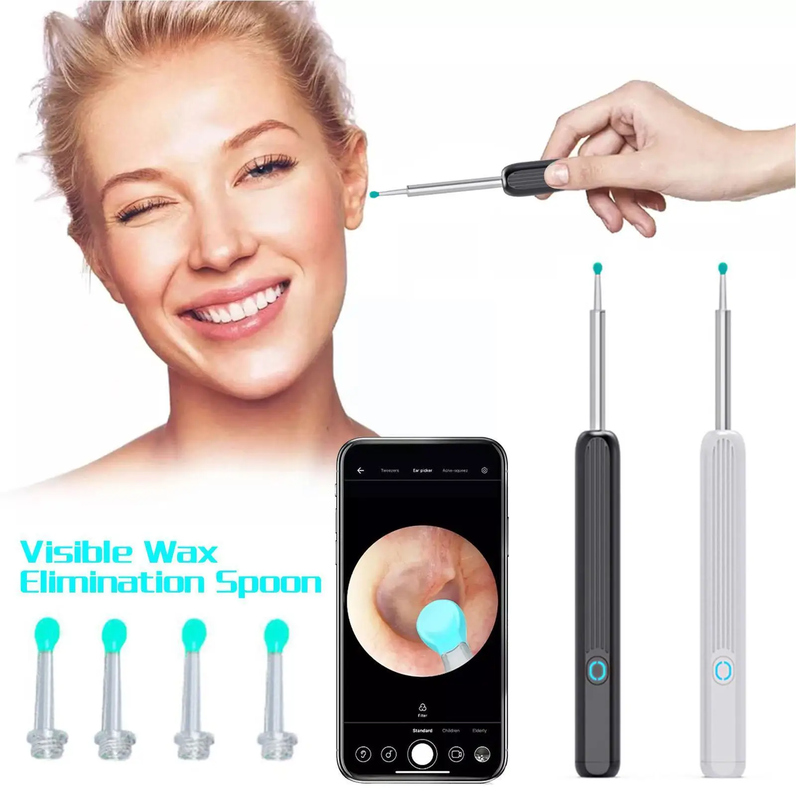 Ear Wax Remover Wireless Otoscope Earwax Removal Tool Camera WiFi Endoscope Cleaner with Ear Visual Scope Ear Light, LED HD W4M2