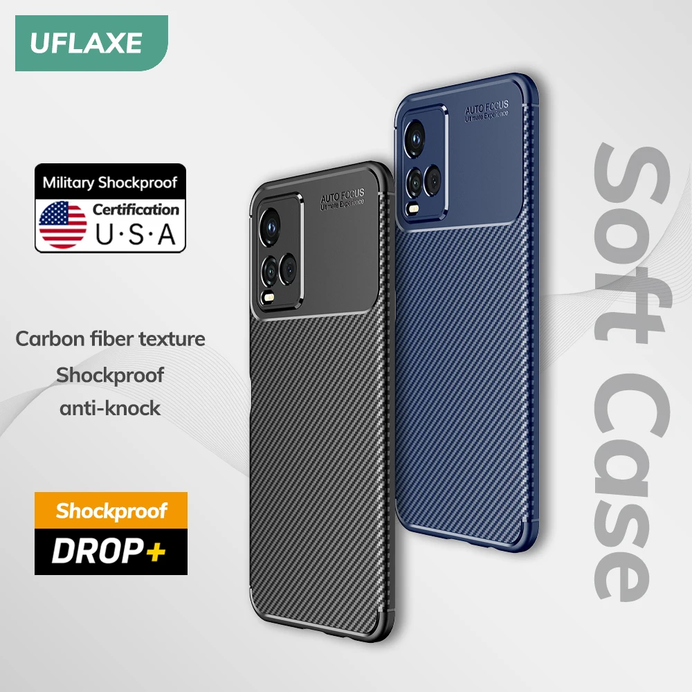 UFLAXE Original Shockproof Soft Silicone Case for Vivo Y33S Y33T Y31 Y30 Carbon Fiber Back Cover Casing