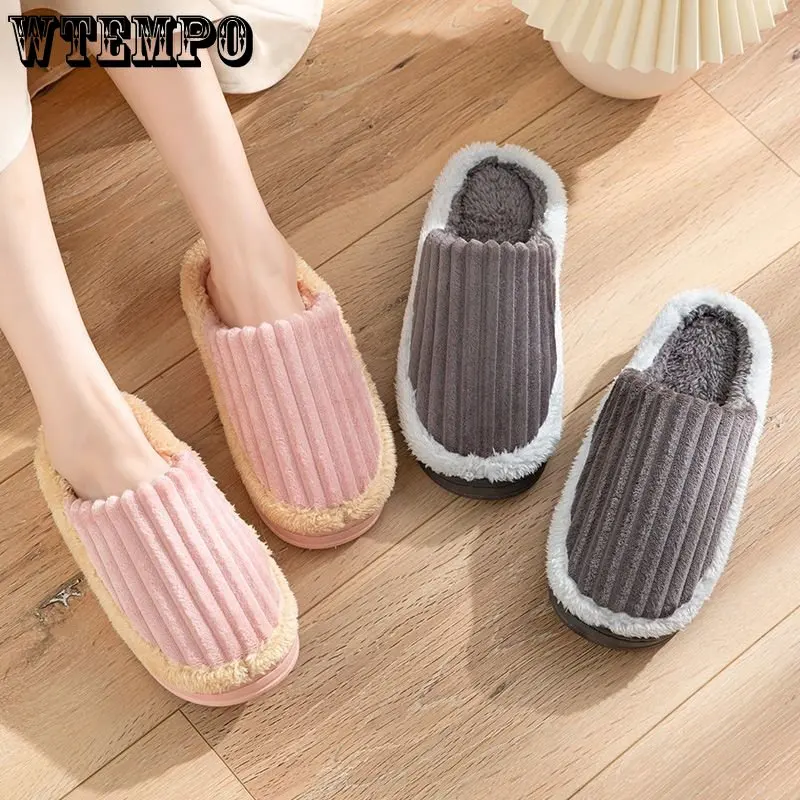 WTEMPO Couple Plush Anti-slip Cotton Slippers Autumn and Winter Men's and Women's Warm Flats Home Indoor Shoes Wholesale