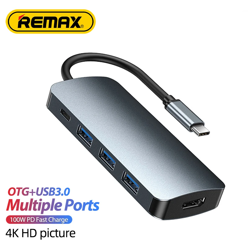 

USB-концентратор Remax с портом USB Type-C на HDMI, адаптер USB 3,0 5 в 1, док-станция типа C для MacBook Pro Air, USB-разветвитель