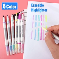 6pcs color erasable highlighter marker double head oblique tip 1mm 4mm fluorescent pen office school student writing stationery