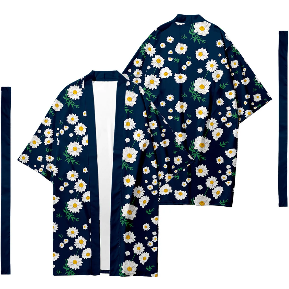 

Men's Japanese Traditional Ethnic Long Kimono Cardigan Women's Kimono Daisy Pattern Kimono Shirt Yukata Jacket 6