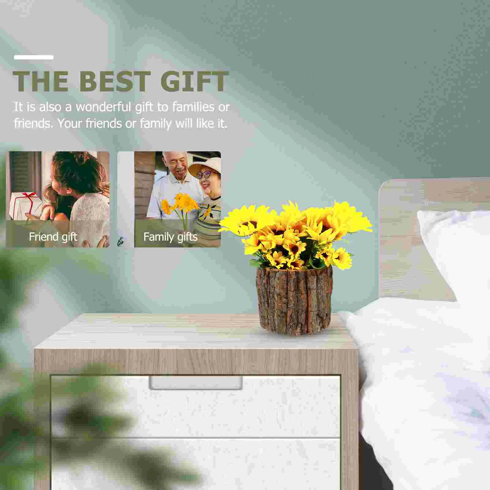 

Wood Concrete Flower Pot Desktop Decor Wooden Makeup Holder Dried Flower Bouquet Fountain Stand Log Flower Planter