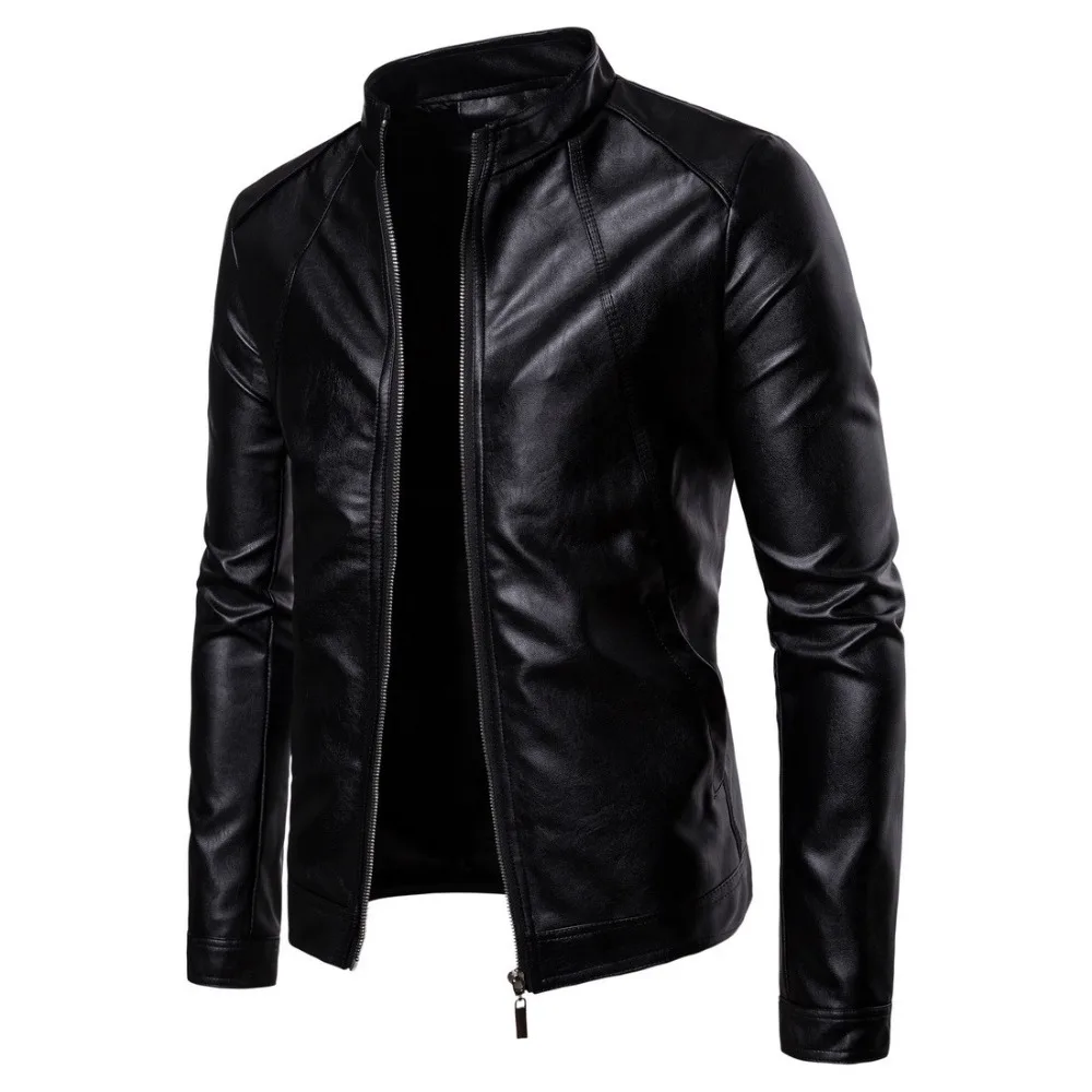 

Stand collar men's motorcycle leather jacket washed PU leather jacket