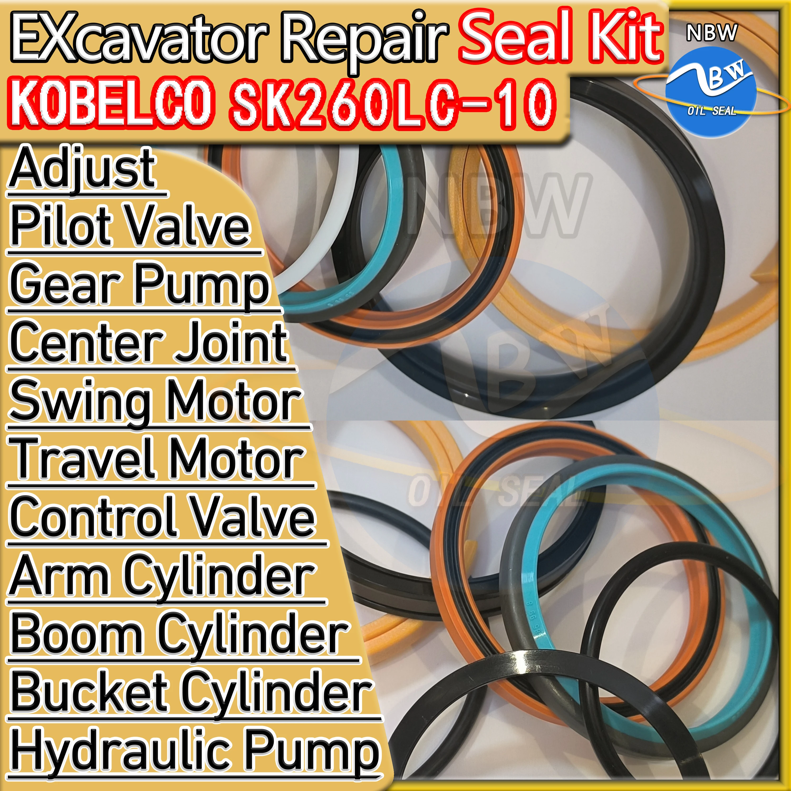 

KOBELCO SK260LC-10 Oil Seal Kit Pilot Valve Gear Pump Center Joint For Excavator Hydraulic Repair O-ring Swing Motor SK260LC 10