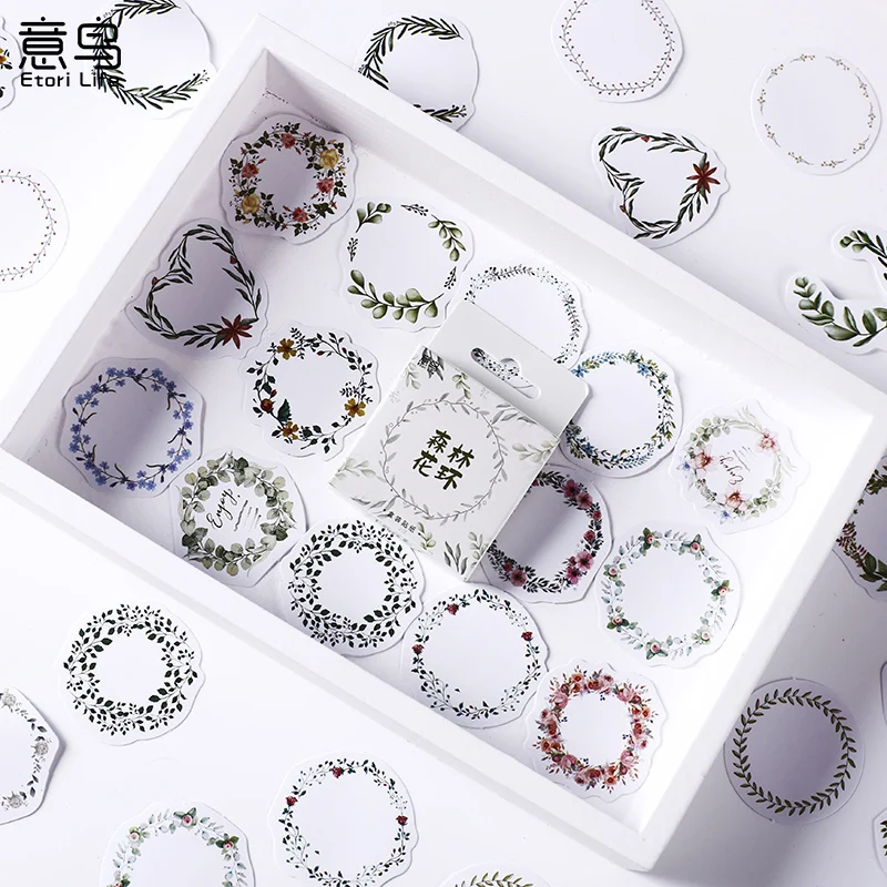 

40Packs Wholesale Forest wreath Mini Box Stickers flower blooming handmade Scrapbook materials decorative Seal Sticker 4CM