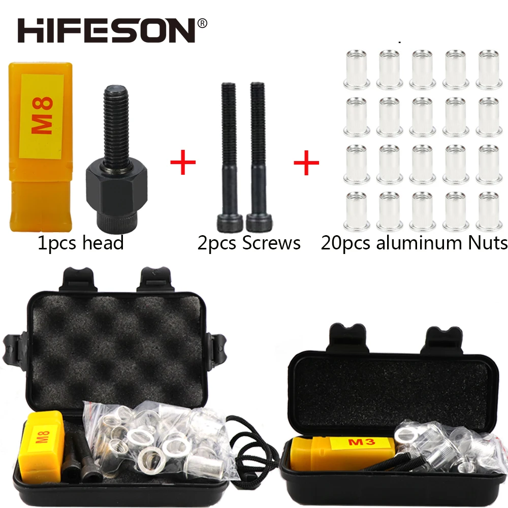 HIFESON Manual Rivet Nut Tool Aluminum Nuts Box Set Hand Rivet Head Accessory Tool Set 2 Repalcement Screws Fixing tool set